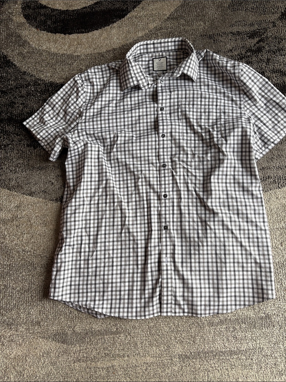 Men's Denver Hayes cotton Checked Short-Sleeve Button-Up Shirt - White & Gray